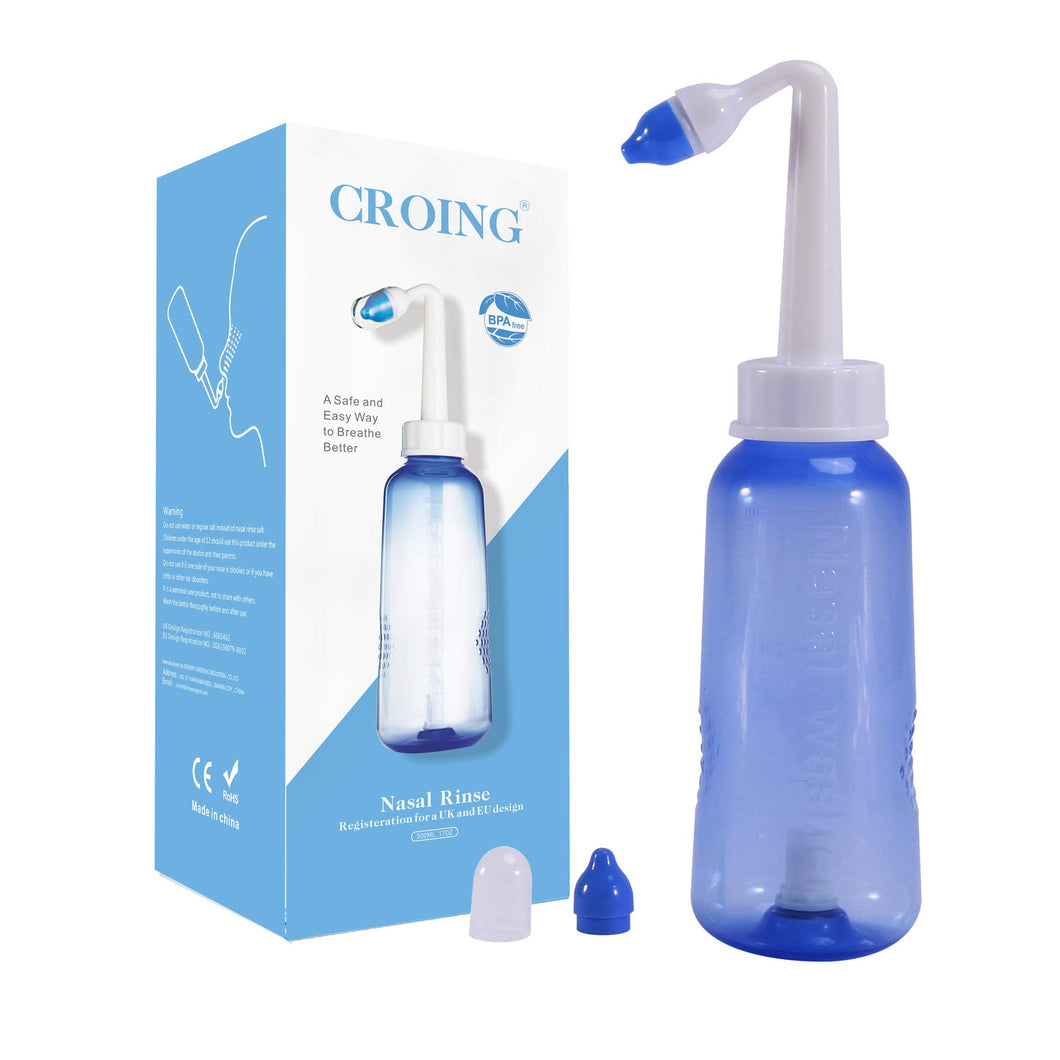 CROING (500ml bottiglia) Irrigatore Nasale Manuale per Lavaggi Nasali Neti lota per Irrigazione Nasale con due Beccucci