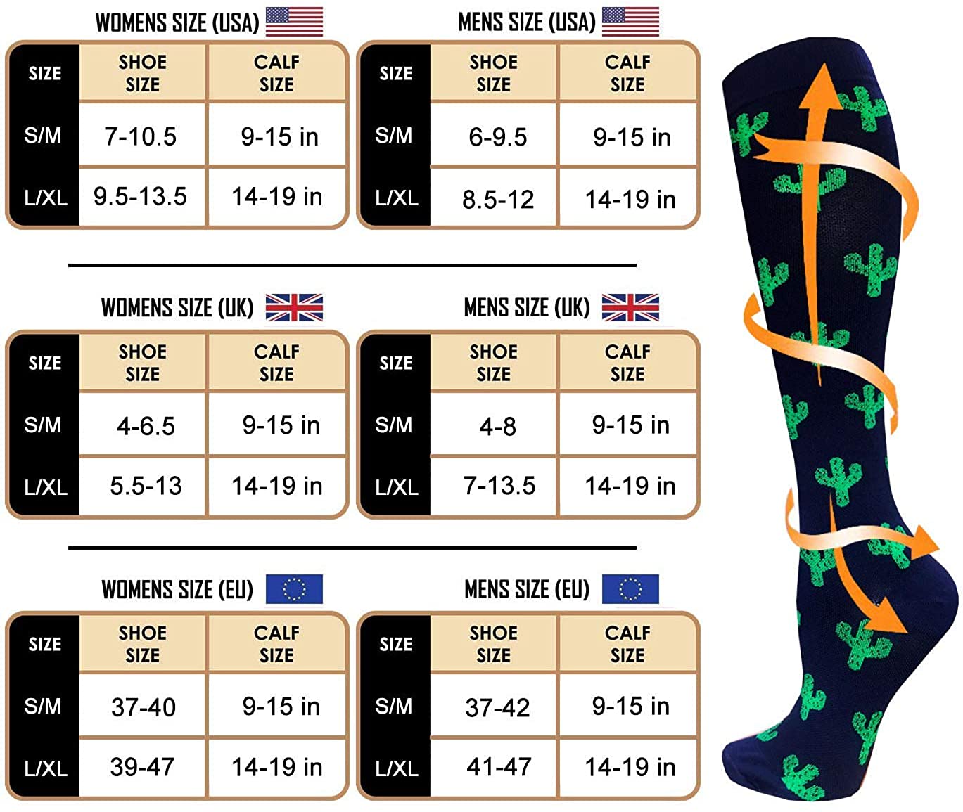 Calze A Compressione 15-20mmHg - 2 Paia, Per Sport, Gravidanza E Lavoro
