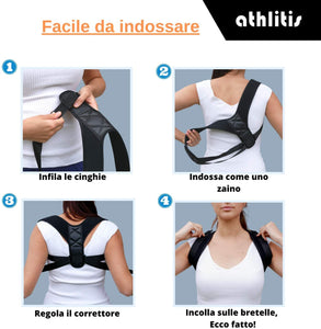 Correttore Postura Uomo Donna - Athlitis - Fascia Posturale Spalle e Schiena Regolabile, Supporto per Schiena Dritta e Raddrizza Spalle, Fascia Elastica ed E-Book inclusi