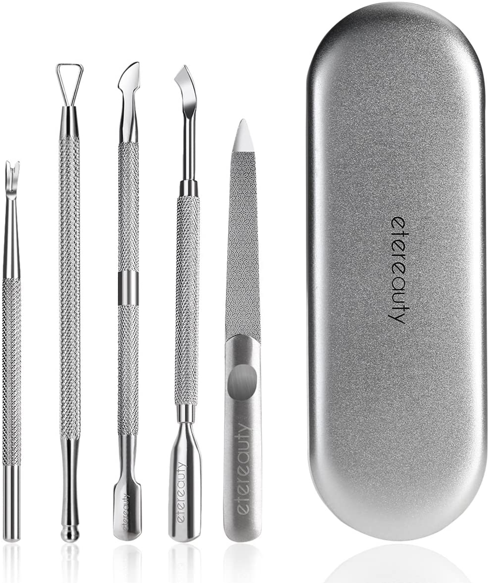 ETEREAUTY Spingi Cuticole 5 Pezzi in Acciaio Inox Cuticole Unghie Rimuovi per Rimuovere Pelle Morta, Nail Art, Pedicure e Manicure