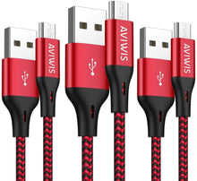 Carica l'immagine nel visualizzatore di Gallery, Cavo Micro USB, AVIWIS [3Pezzi 2M] Cavi Micro USB Rapida Ricarica Nylon Intrecciato Caricabatterie Android di Ricarica Compatible with Samsung Galaxy S7/S6/J7/Note5,Huawei,Nokia,Kindle Rosso