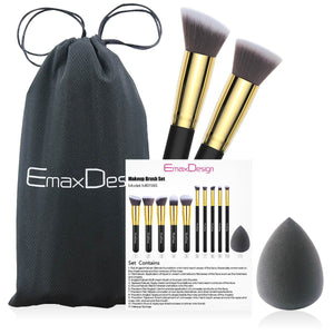 EmaxDesign - Set di pennelli per trucchi, 10 pezzi fondotinta, oro nero - Ilgrandebazar