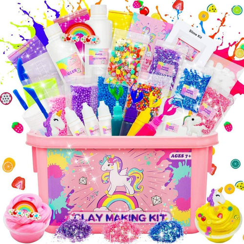 Dookey Slime Unicorno Kit, Laboratorio Slime per Bambine Slime Forniture Include Argilla, Glitter, Fette di Frutta, Magical Craft Fai da Te Set di Slime Fatto in Casa (43 Pezzi)
