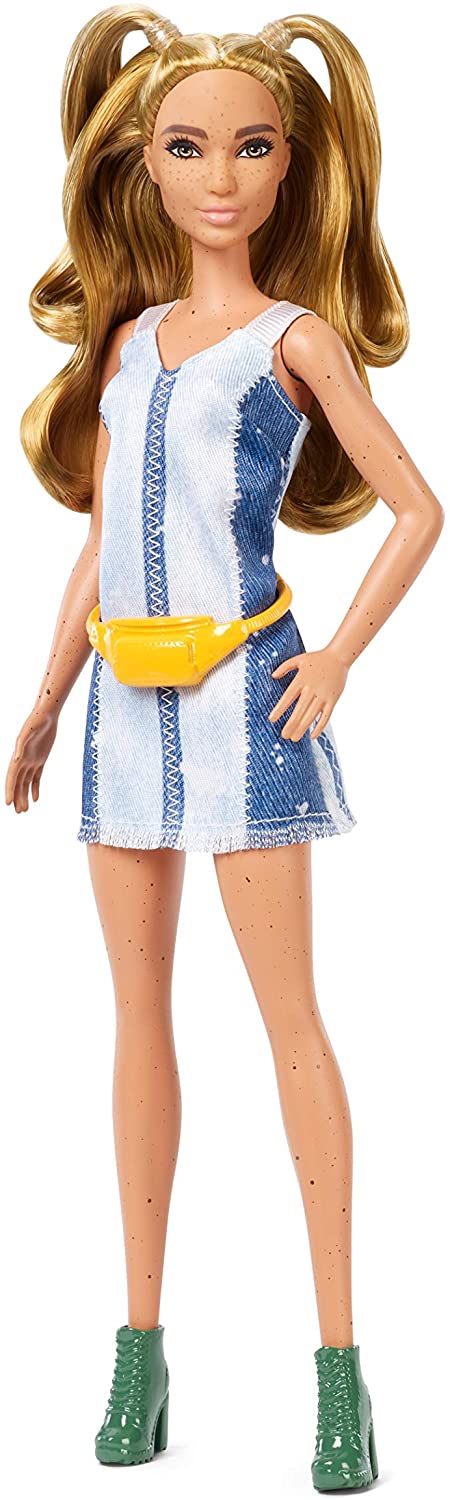 Barbie- Fashionistas Bambola con Vestito Denim, FXL48