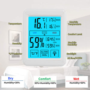 HUALANS Termometro Igrometro Digitale Professionale con Touch-Button, Blu
