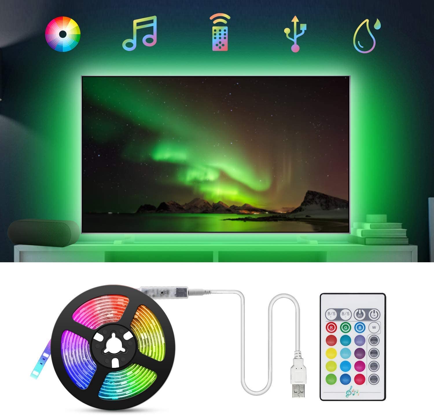 USB Striscia LED TV, TASMOR 2M Retroilluminazione TV LED Striscia RGB, –