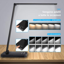 Carica l'immagine nel visualizzatore di Gallery, Lampada da Scrivania, lampada da tavolo con funzione di protezione degli occhi, lampada con 10 livelli di luminosità, 5 modalità di illuminazione, tocca controllo, porta di ricarica USB