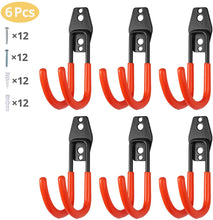 Carica l'immagine nel visualizzatore di Gallery, AMTOVL 6PZ Doppio Gancio in Acciaio per Garage Ganci da Parete Appendi Bici Scale Flessibili 15-40KG Set 6 Ganci Multiuso da Muro Rastrelliere per Giardino Capannone con Tasselli - Arancione