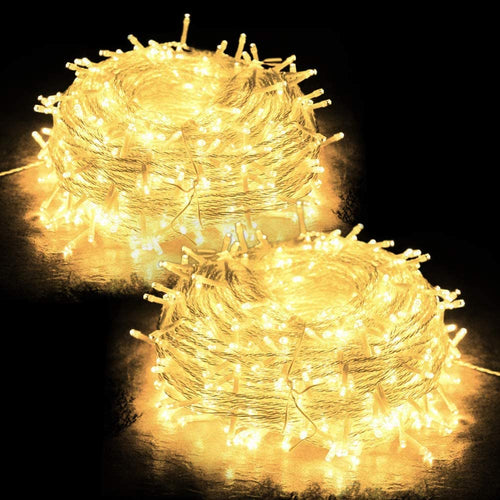 JUMKEET Catena Luminosa, 10m 100LED Luci Brillanti Filo di Rame - Impermeabile Presa Ideale per Compleanno Decorazioni Natalizie Feste di Natale Ecc Luce Bianca Calda [2 Pacchi]