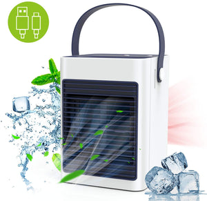TedGem Climatizzatore Portatile, Mini Condizionatore Portatile, Mini Raffreddatore d'Aria USB, 3 in 1 Aria Condizionata, Umidificatore, Ventilatore da Scrivania, 3 velocità per la Stanza/L'Ufficio