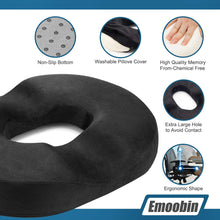 Carica l'immagine nel visualizzatore di Gallery, Cuscino per ciambelle Cuscino per emorroidi Cuscino per sollievo dal dolore in memory foam coccige per gravidanza, coccige, piaghe da letto, schiena, sciatica, 18 pollici nero