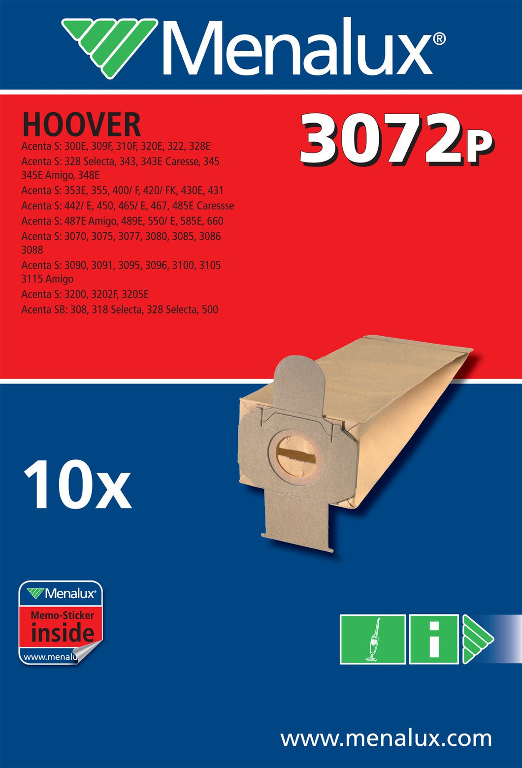 Menalux 900256161 3072P Sacchetti per Scopa Hoover Acenta White - Ilgrandebazar