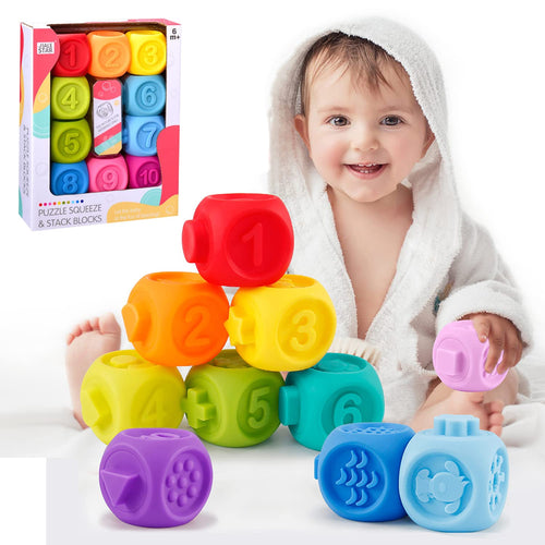 Bambebe Giocattolo Bambino 6 Mesi, Impilabile Cubi Morbidi Bambini, Giochi Montessori Neonato, Giocattoli Bagno Educativi Mattoncini Il Miglior Regalo Ragazze Ragazzi per Bambino 6-12 Mesi
