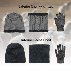 Taglia unica, 1- Il Set di 3 Pezzi Grigio (Cappello + Scaldacollo + Guanti) - Ilgrandebazar