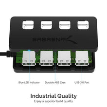 Carica l&#39;immagine nel visualizzatore di Gallery, Sabrent a 4 porte Hub USB 3.0 con interruttori di alimentazione 3.0, Nero