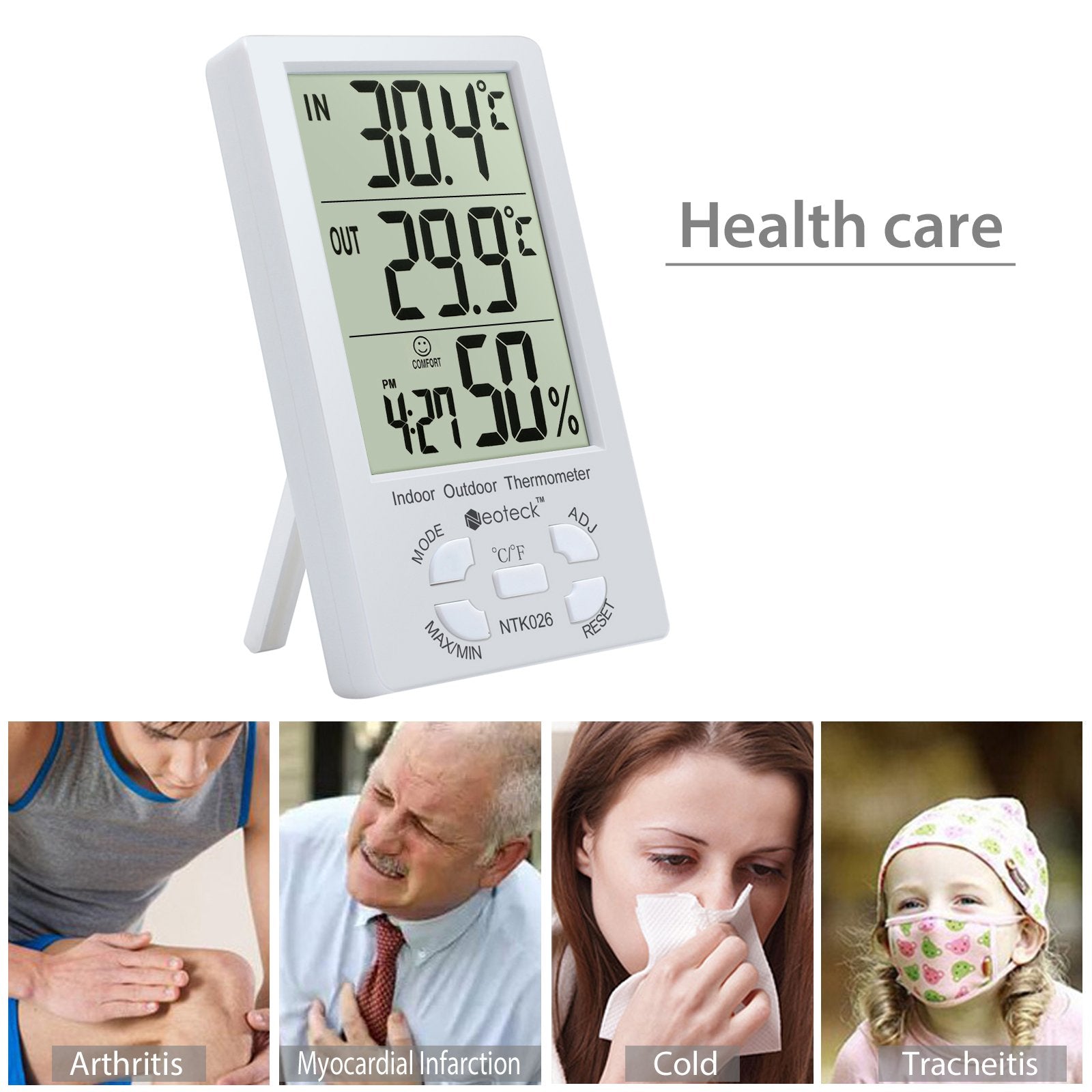 Neoteck Termometro Igrometro Con 3 Sensori Remoti LCD Digitale