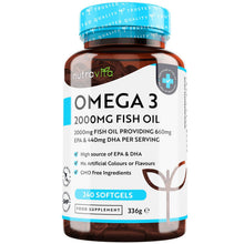 Carica l'immagine nel visualizzatore di Gallery, Omega 3 Olio di Pesce da 2000 mg - 660 mg EPA e 440 mg DHA per Porzione - 240 SoftGel Capsule di Olio di Pesce Puro - Fornitura per 4 Mesi - Prodotto nel Regno Unito da Nutravita