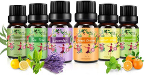 Olio Essenziale Puri Naturali - ISUDA Oli Essenziali Set 100% per Diffusori Ultrasuoni Aromatherapie 6 Sapori Lavanda, Tea Tree, Eucalipto, Limone, Arancia Dolce, Menta Piperita