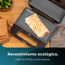 Carica l'immagine nel visualizzatore di Gallery, Cecotec Tostapane Rock'nToast Grill +, 800 W di potenza, rivestimento pietra RockStone, antiaderente, acciaio inossidabile, rivestimento ecologico senza PFOA