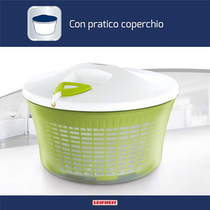 Leifheit Salad Spinner Signature Contenitore A Centrifuga per Insalata, Acciaio Inossidabile, Verde, Grande