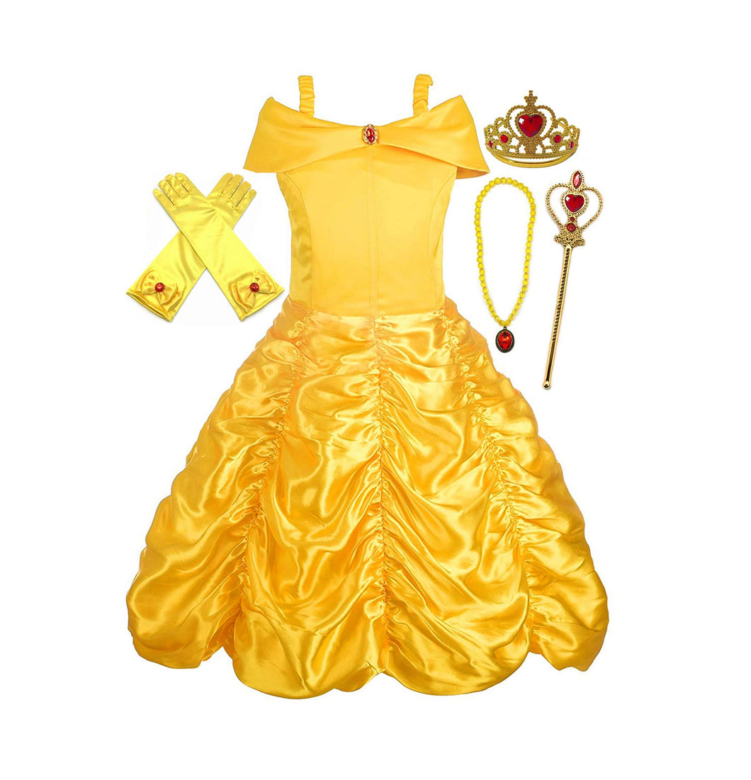 ALEAD Costume da Principessa Belle Vestiti ed Accessori di 6-7 anni, Giallo - Ilgrandebazar