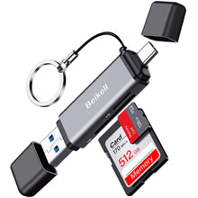 Carica l&#39;immagine nel visualizzatore di Gallery, Beikell Lettore di Schede SD, [ Supporto OTG ] Alta Velocità Adattatore USB 3.0 Tipo C Lettori Schede di Memoria con Portachiavi per MMC/Micro SD/TF/SDXC/SDHC/Micro SDHC/Micro SDXC
