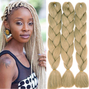Treccine Africane Extension 3 Ciocche Trecce Afro Finta Capelli Treccia Sintetica Intrecciate Ombre Jumbo Braiding Hair Kanekalon Braids Crochet Twist, Biondo naturale 60.96 cm (Confezione da 3) Bionda naturale