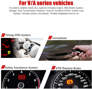 ANCEL VD500 Scanner Diagnostico di Sistema Completo per Volkswagen VW Audi Skoda Seat Motore OBD2 EPB ABS SRS Reset Olio Scarico e Pastiglie Freno