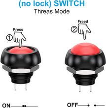 Carica l'immagine nel visualizzatore di Gallery, 12pcs 12mm Impermeabile Pulsante Momentaneo SPST ON/OFF 3A/250VAC, Lockless Mini Rotondo Bottone per Tromba Auto, PC, Lampada da Tavolo, Campanello di Casa