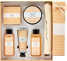 Carica l'immagine nel visualizzatore di Gallery, Spa Luxetique Set Bagno Doccia alla Vaniglia 6 Pezzi Cofanetto Regalo con Bagnoschiuma e Crema Corpo per Anniversario Festa Compleanno e Viaggio