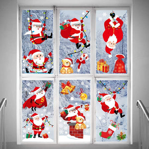 O-Kinee Natale Adesivi Vetro, Natale Vetrofanie, Natale Adesivi Porta, Finestre Adesivo Babbo Natale Pupazzo di Neve Alce Natale Adesivi, Rimovibile Murali Fai da Te Sticke Statico Natale Adesivi.