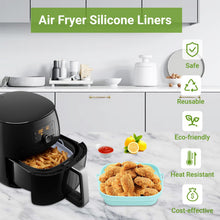 Carica l'immagine nel visualizzatore di Gallery, Alyvisun 2 Pezzi Silicone per Air Fryer Teglie Accessori per Friggitrice ad Aria Contenitori Cestello Riutilizzabile Quadrato Tappetino Stampi per Airfryer, Microonde, Forno (Blu+Grigio)