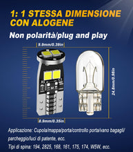Carica l'immagine nel visualizzatore di Gallery, Xnourney 194 Lampadine LED, 168 501 W5W T10 Lampadine LED per Auto Cupola Mappa Porta di Cortesia Tronco Parcheggio Targa Luci,6500K Bianco 12V (Confezione da 10)
