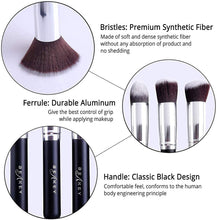 Carica l'immagine nel visualizzatore di Gallery, Pennelli Make Up BEAKEY Premium synthetic pennelli trucco fondazione cipria fard, ombretto, Set di pennelli make up, kit con spugnetta e Brush Egg (10 + 2 pezzi, nero/argento) nero-argento