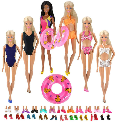 Miunana 12 Pezzi per 28 - 30 CM / 11.5 Pollici Principessa Bambola = 5 PCS Costumi da Bagno + 5 PCS Sandali + 2 PCS Scarpe Colori Selezionati A Caso