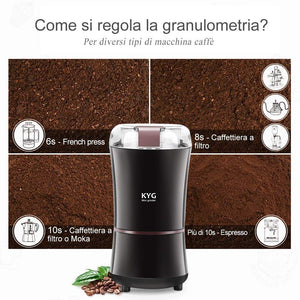 KYG Macinacaffè Elettrico 300W con Lame in Acciaio Inox Macinino Marrone - Ilgrandebazar