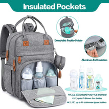 Carica l'immagine nel visualizzatore di Gallery, BabbleRoo Zaino Fasciatoio, Grande Capacità Zaino per il Cambio Unisex, Borsa Porta Pannolini con Materassino Fasciatoio, Cinghie per Passeggini, Tasche Isolanti Bottiglia, Tasca Ciuccio (Grigio)