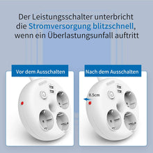 Carica l&#39;immagine nel visualizzatore di Gallery, Presa multipla da muro, Sovratensione Ciabatta NTONPOWER Bagel Multipresa 3 shuko prese con 2 USB per cavo 1,5 metri con interruttore e indicatore e per Soggiorno, Ufficio, Viaggio – Bianco