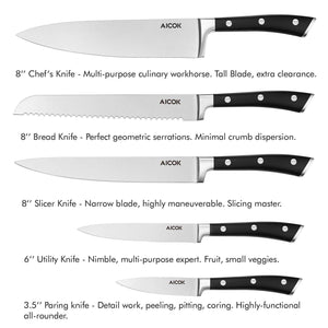 Set Coltelli, 6 Pezzi Coltelli da Cucina in Acciaio 6 pezzi, Argento - Ilgrandebazar