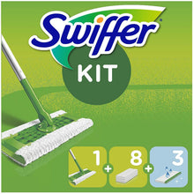 Carica l'immagine nel visualizzatore di Gallery, Swiffer Lavapavimenti Cattura Polvere Dry&amp;Wet, 1 Scopa, 8 Panni Asciutti, 3 Panni Umidi, Cattura e Intrappola Polvere e Peli, Rimuove Sporco e Batteri, per Tutti I Tipi di Pavimenti, Starter Kit 12 unità