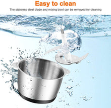 Carica l'immagine nel visualizzatore di Gallery, NWOUIIAY Tritatutto Elettrico 600 W con 2L Ciotola in Acciaio Inox 2 Velocità con 4 Lame Affilate Frullatore Tritatutto con Motore Potente Robot da Cucina per Frutta Verdura Carne Spezie