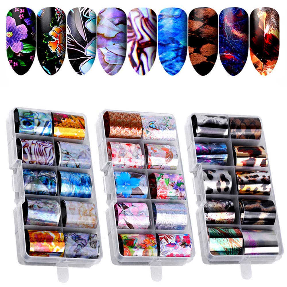 30 colori Nail Foil Transfer Stickers, Kalolary Adesivi Unghie Colore 1 - Ilgrandebazar