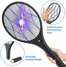 Carica l&#39;immagine nel visualizzatore di Gallery, Nobebird Racchetta Zanzare Elettrico Swatter Insetti Elettrico Repellente Mosquito Killer con Torcia Rimovibile USB Ricaricabile