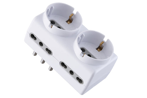 Electraline 71063 Adattatore spina tedesca multipresa 6 posti 2 schuko Bianco - Ilgrandebazar