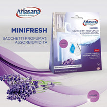 Carica l&#39;immagine nel visualizzatore di Gallery, Ariasana Minifresh Relax alla Lavanda Sacchetti profumati 2in1, Sacchetti con doppia azione assorbiumidità e antiodore, Deodorante cassetti e armadi, 2 sacchetti da 50g