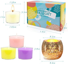 Carica l&#39;immagine nel visualizzatore di Gallery, YUE GANG Candele Tealight Profumate Regalo, 24Pack Includono Portacandele in Vetro Dorato, 8 Ore di Durata, Candele Tealight per la Casa