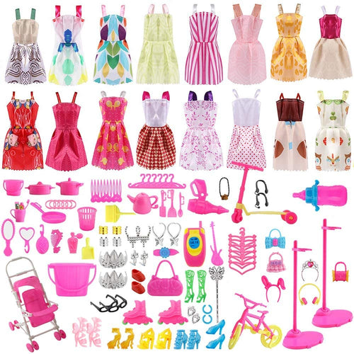 ASANMU 130 Pezzi Vestiti e Accessori per Bambole Dolls, Abito per Dolls Gonna Moda Scarpe Oggetto Rosa Grucce per Bambole Dolls Accessori per della Ragazza Compleanno Regalo Natale Giorno dei Bambini