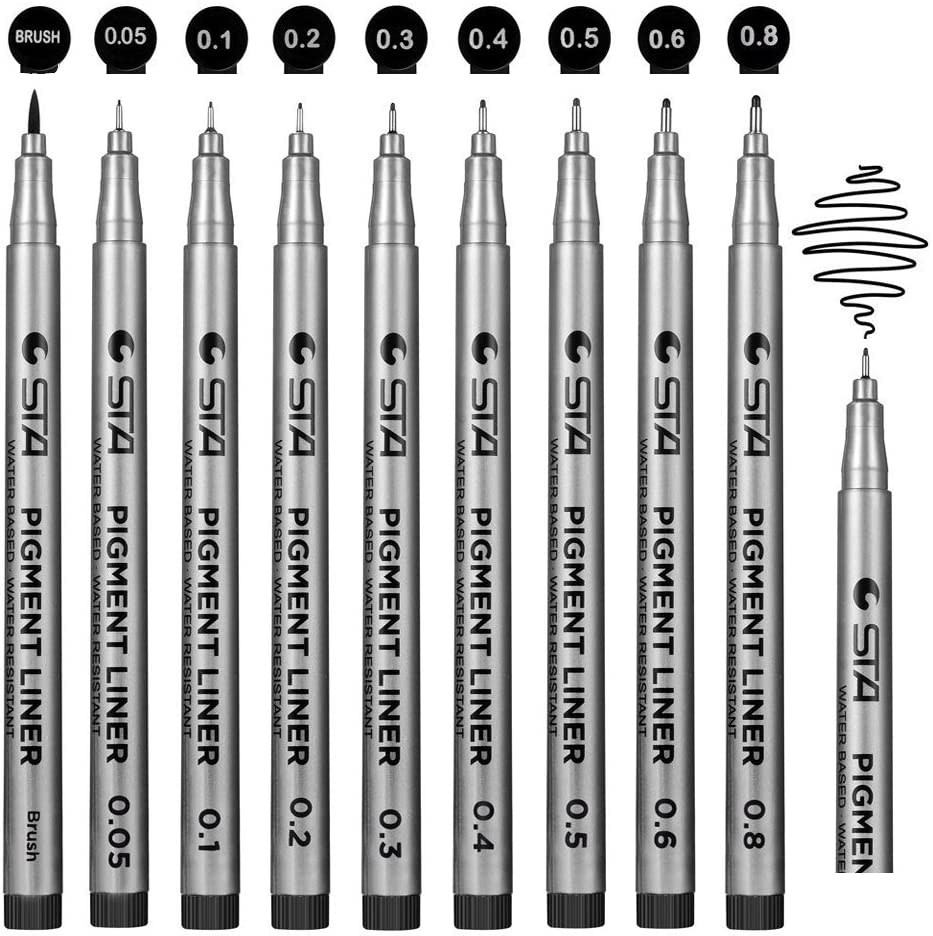 Fineliner, Beupro nero Pigment Liner micro penne da disegno per schizz –