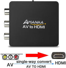 Carica l'immagine nel visualizzatore di Gallery, AMANKA Mini AV a HDMI Convertitore Adattatore,1080P Composito RCA CVBS a HDMI Convertitore con Cavo USB per TV PC PS3 Blue-Ray DVD XBOX SKY HD VHS VCR,Nero