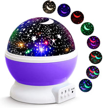 Carica l'immagine nel visualizzatore di Gallery, KKTICK Stelle Lampada, Proiettore Stelle Luce Notturna per Bambini con 4 Colori Lampadine LED 3 Offrire 8 Combinazioni Diverse Cosmos Stella Lampada Ruotabile Proiettore Luci per Regali-Viola